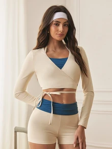 Eassivo Eassivo Women's Long Sleeve Minimalist Versatile Criss-Cross Tie Sports T-Shirt - Multicolor - View 8