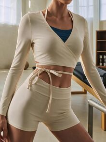 Eassivo Eassivo Women's Long Sleeve Minimalist Versatile Criss-Cross Tie Sports T-Shirt - Multicolor - View 2