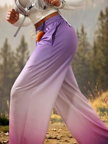 Exploreva 漸層抽繩腰寬腿運動長褲 - 紫色 - 查看 8