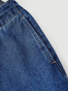 StreetHx Celana Jeans Kasual Gaya Jalanan dengan Motif Patchwork, Pinggang Bergaris, Pinggang Rendah, dan Potongan Lebar. - Medium Wash - View 9
