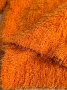 Maweii Cardigan Sweater Bulu Cerpelai Ukuran Besar untuk Wanita dengan Resleting Depan dan Kerah Lipat, Jaket Pendek Modis - Jeruk - View 9