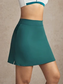Activina Women's Minimalist Solid Color Split Pocket Sports Skort, Summer - Dark Green - View 3