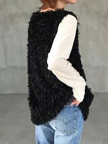 FRIFUL Women's Autumn Fuzzy Fabric Layering Tank Top Winter - Black - View 2