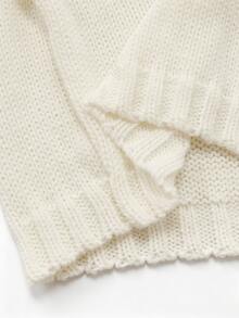 Zayélia Women's 3D Floral Decor Hollow Design Drop Shoulder Long Sleeve Sweater - Beige - View 6