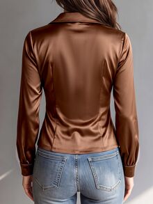 Balvessa Women Blouses Shirts Night Out Date Night Shades Of Brown Autumn - Coffee Brown - View 2