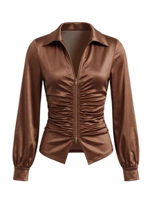Balvessa Women Blouses Shirts Night Out Date Night Shades Of Brown Autumn - Coffee Brown - View 3