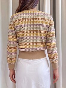Serisse Kaos Lengan Panjang Kasual Wanita Bergaris Leher V untuk Sehari-hari - MultiWarna - View 2