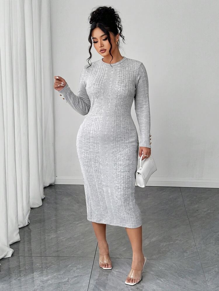 SHEIN LUNE CURVE Plus Size Dresses Fall - Grey - View 7