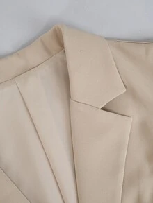 SHEIN Holidaya Women's Patchwork Striped Lapel NeckShort Sleeve Single Button Casual Jacket - Apricot - View 9