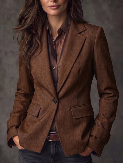 LUMIGAL Vintage Fashion Blazer With Lapel, Cinched Waist, Elegant Commuter Casual Western Style French Chic Women's Suit Jacket