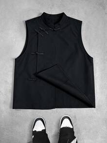 Manfinity Hypemode Men's Solid Color Frog Button Design Casual Vest - Black - View 4
