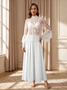 Suri Mira Women's Mandarin Collar Raglan Sleeve Elegant Top,Elegant, Birthday Party Evening Dinner Party Date Winter/Autumn - White - View 7