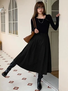 DAZY Plain Pocket Casual Black Skirt, Daily Wear - Black - View 3