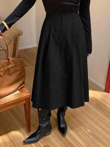 DAZY Plain Pocket Casual Black Skirt, Daily Wear - Black - View 5