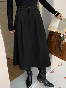 DAZY Plain Pocket Casual Black Skirt, Daily Wear - Black - View 2