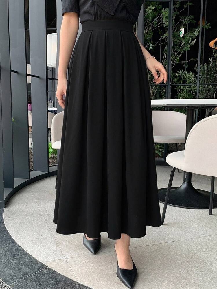 DAZY Solid Fold Pleated Skirt Fall - Black - View 2