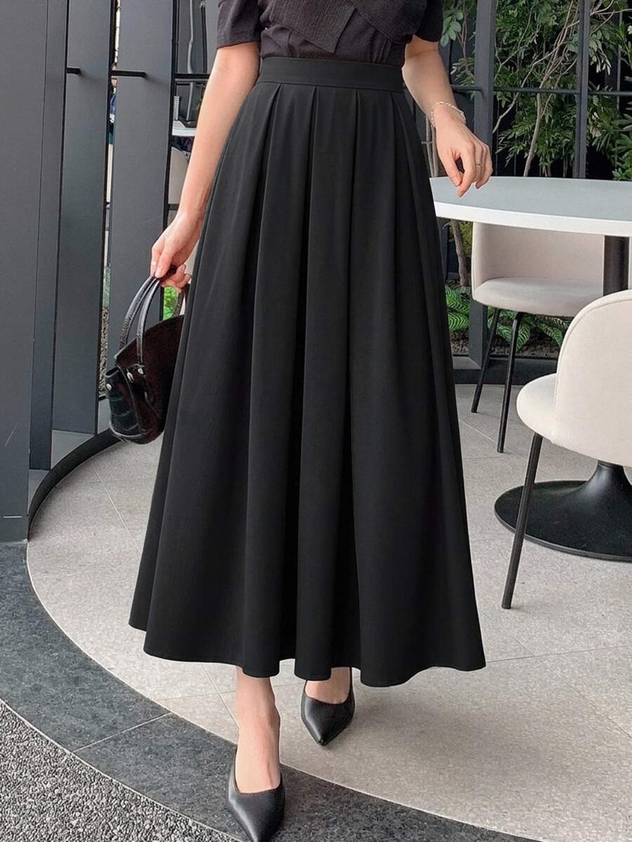 DAZY Solid Fold Pleated Skirt Fall - Black - View 1
