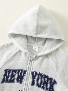 SHEIN 男嬰可愛休閒字母印花連帽衛衣棉質連身衣 秋冬返校服 節日生日穿搭 - 灰色 - 查看 5