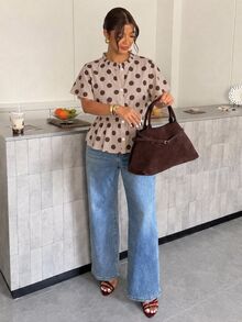 Firerie Kemeja Kasual Minimalis Retro Motif Polkadot Ukuran Besar Cocok untuk Musim Gugur - MultiWarna - View 7