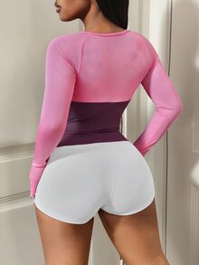 SHEIN Core Rhythm Women's Casual Versatile Colorblock Long Sleeve Sports Sweatshirt - Multicolor - View 2