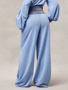 Radiana American Retro Gray-Blue Contrast Color Washed Distressed Sweatpants, Street Casual Low Waist Wide Leg Loose Extra Long Pants - Blue - View 5