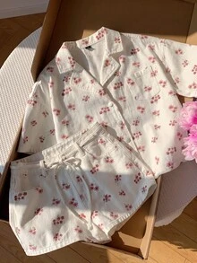 CovetEZ 女款花卉印花短袖上衣與牛仔短褲套裝，夏季穿搭，適合節慶、海灘、外出、優雅浪漫可愛休閒度假鄉村風 - 白色 - 查看 6