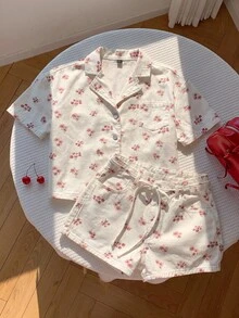 CovetEZ 女款花卉印花短袖上衣與牛仔短褲套裝，夏季穿搭，適合節慶、海灘、外出、優雅浪漫可愛休閒度假鄉村風 - 白色 - 查看 5