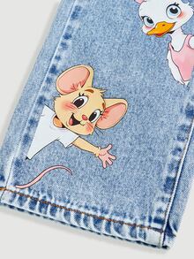 SHEIN Y2K Style Light Blue Denim Casual Animal Print Pattern Loose Fit Straight Leg Jeans, Versatile For Daily Wear, Parties, Back To School Autumn Fall - Light Wash - View 5
