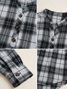 Écloséra Women's Plaid Casual Versatile Daily Wear Shirt - Black and White - View 5