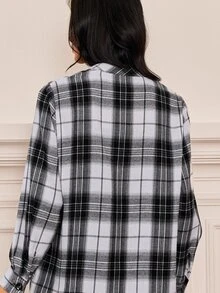 Écloséra Women's Plaid Casual Versatile Daily Wear Shirt - Black and White - View 6
