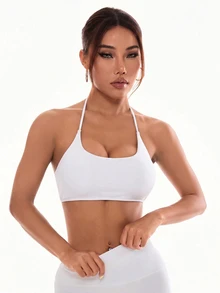 Slayform Slayform Women's Solid Color Simple Daily Halter Sports Bra - White - View 2