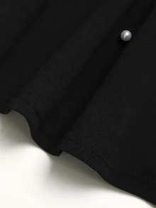 SHEIN 兒童青少年女孩秋季黑色網紗長袖綴珠圓領可愛優雅返校假期洋裝 - 黑與白 - 查看 4