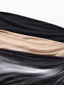 SHEIN Unity Setelan Tiga Potong Lengan Panjang Tanpa Bahu untuk Wanita, Cocok Dipakai Sendirian atau Sebagai Lapisan Dasar, Menampilkan Motif Gelombang Retro dan Kaos Polos - MultiWarna - View 5
