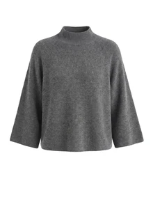 LUMIGAL Delicate Comfortable High Neck Raglan 3/4 Wide Flared Sleeve Fashion Elegant Casual Commuter Style Versatile Women's Knit Top Brunch Gray Autumn - Grey - View 5
