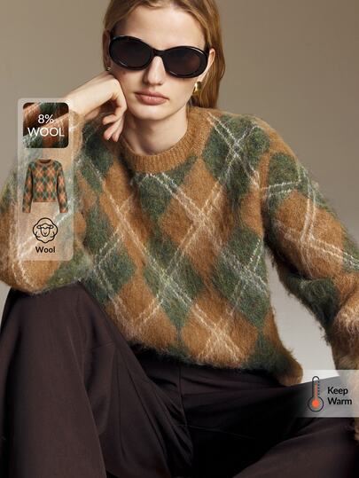 Ontre 2026 New Autumn Women's Knitted Blend Sweater, Loose Fit, Army Green, Long Sleeve, Knit, Round Neck, Ribbed Design, Casual Commute, Urban Modern, Minimalist Elegant, Tea Party, Independence Day, Old Money Style, Teacher Outfit, Women's Office Wear, Holiday Outfit, Vacation Date, Women's Outwear, Fashion Versatile Women's Sweater