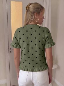 Selianne Women's Polka Dot Khaki Yarn Knit Top, Spring/Summer - Green - View 2
