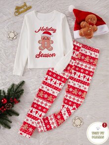 Tween Autumn/Winter Girl Gingerbread Man Knitted Stretchy Snug Fit Print Christmas Pajamas Snowflake Sets Are Sold Separately - Red - View 6