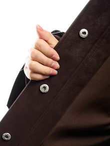LYSMO Women's Solid Color Buckle Design Casual Streetwear Elegant Versatile Daily Commute Trench Coat Jacket Everyday Office Dark Brown Autumn - Burgundy - View 9