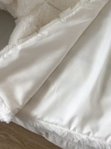 SHEIN 兒童青少年女孩秋冬休閒優雅白色人造皮圓領前開襟夾克，適合派對穿著、日常外出，可搭配洋裝 - 白色 - 查看 7