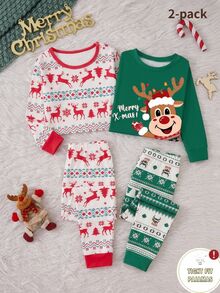 Tween Girl Autumn/Winter Pajamas Christmas Tree Stretchy Snug Fit Print Reindeer Snowflake Sets Are Sold Separately - Red - View 8