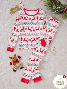 Tween Girl Autumn/Winter Pajamas Christmas Tree Stretchy Snug Fit Print Reindeer Snowflake Sets Are Sold Separately - Red - View 7