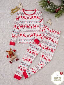 Tween Girl Autumn/Winter Pajamas Christmas Tree Stretchy Snug Fit Print Reindeer Snowflake Sets Are Sold Separately - Red - View 6