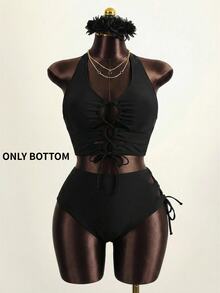 Slaydiva Plus Size Lace-Up Side Cut Out Sexy Swimwear Bottom Summer - Black - View 3