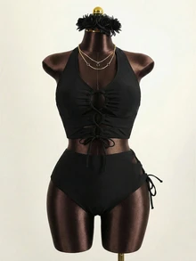 Slaydiva Plus Size Lace-Up Side Cut Out Sexy Swimwear Bottom Summer - Black - View 4