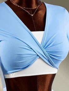 Amplova Setelan Olahraga Wanita 2 in 1: Kaos Lengan Pendek dan Legging - Biru - View 6