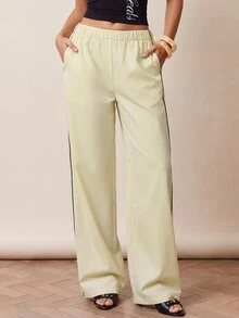 Rina Fox French Casual Side Stripe Wide Leg Pants, Elastic High Waist ...