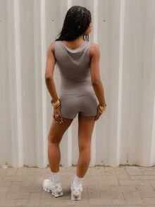 thauolivs Women's Fitted 2 Pieces Set Club Night Dark Grey Summer - Grey - View 2