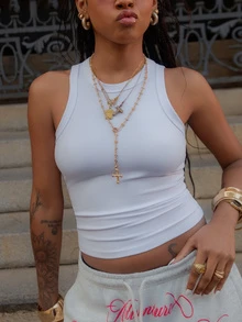 thauolivs Fitted Versatile Simple Round Neck Women Tank Tops Y2k - White - View 4