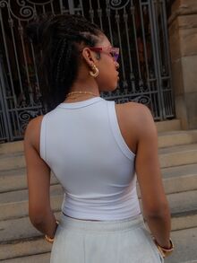 thauolivs Fitted Versatile Simple Round Neck Women Tank Tops Y2k - White - View 2