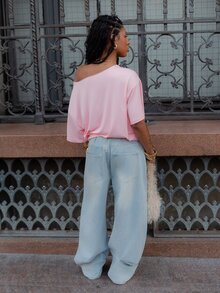 thauolivs Women Loose Leopard Print Oversized Batwing Sleeve T-Shirt, Number 23 Print In Pink - Pink - View 2